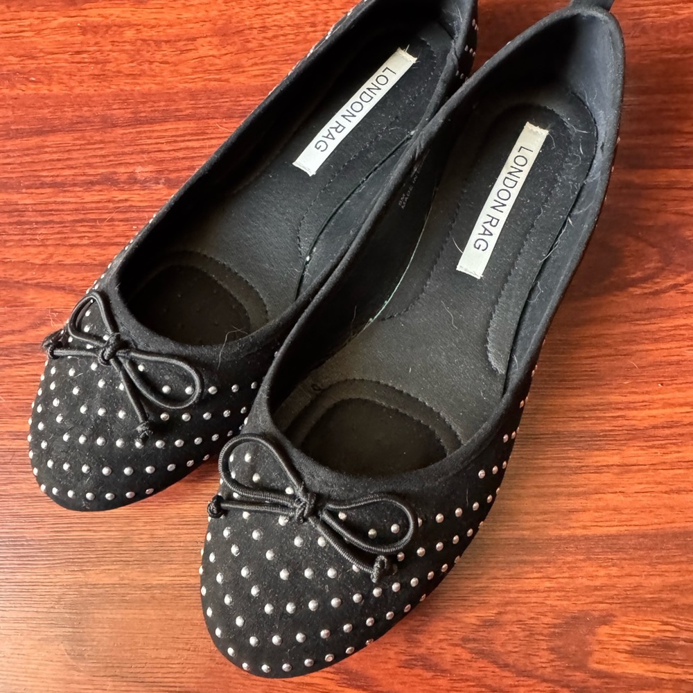 London Rag Black Studded Women's Flats